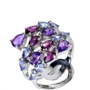 NEW 925 Sterling Silver Cluster Ring Pear Amethyst Garnet Tanzanite Gemstone
